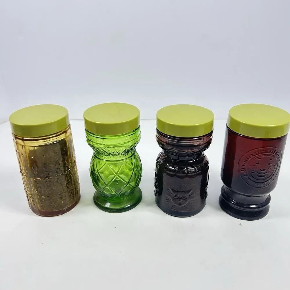 Lot of 4 Vintage 1970s Wheaton Glass 4” Rainbow Spice Shaker Jars
